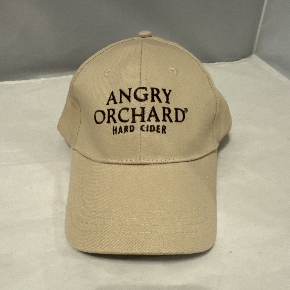Angry Orchard Hard Cider Hat‎ Khaki Trucker Ball Cap Adjustable Strap Apple Logo